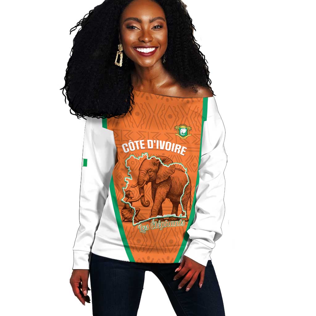 Custom Ivory Coast Football Off Shoulder Sweater 2026 Cote d'Ivoire Les Elephants Orange Version - African Pride