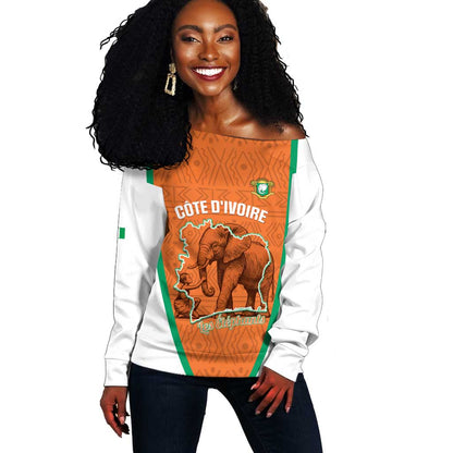 Custom Ivory Coast Football Off Shoulder Sweater 2026 Cote d'Ivoire Les Elephants Orange Version - African Pride