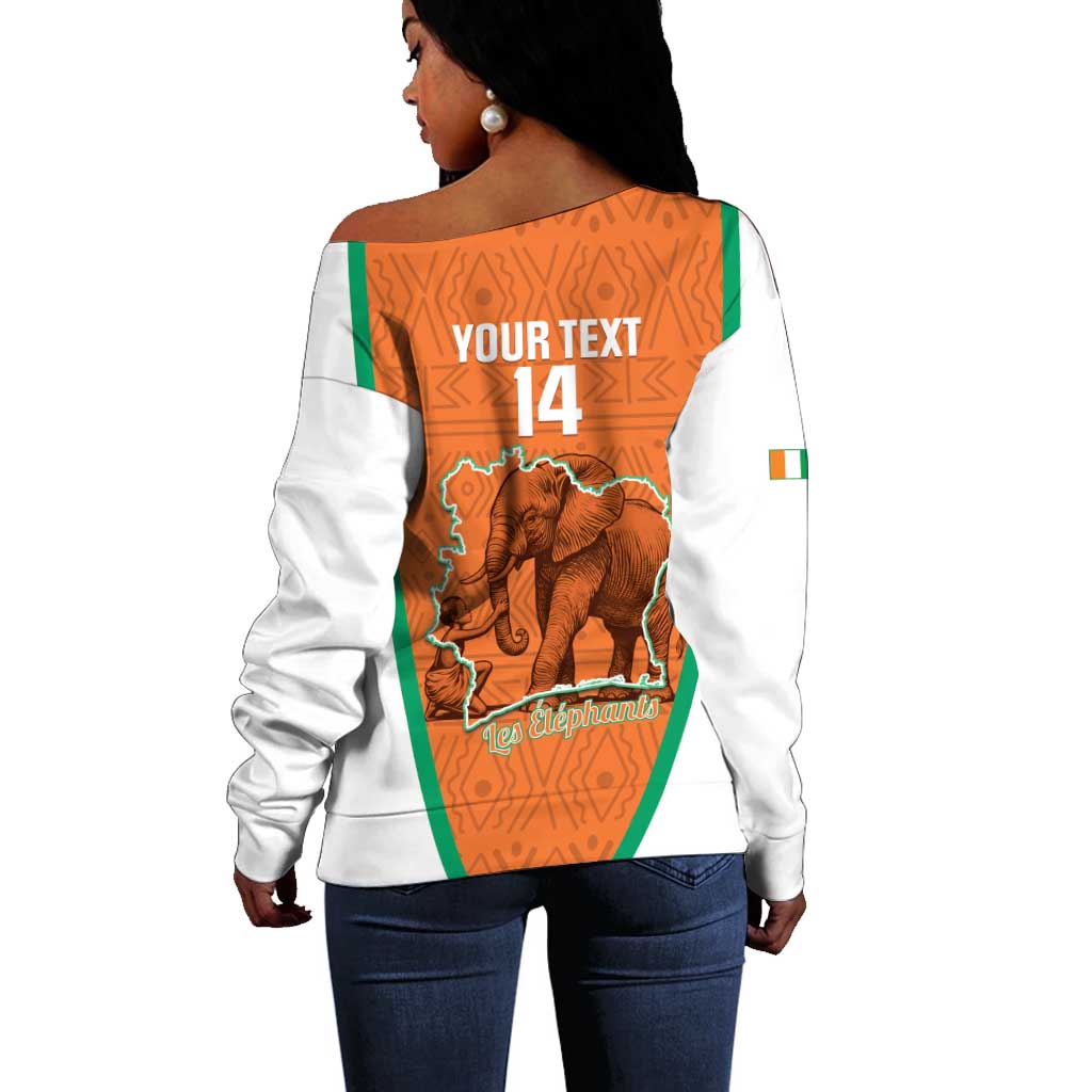Custom Ivory Coast Football Off Shoulder Sweater 2026 Cote d'Ivoire Les Elephants Orange Version - African Pride