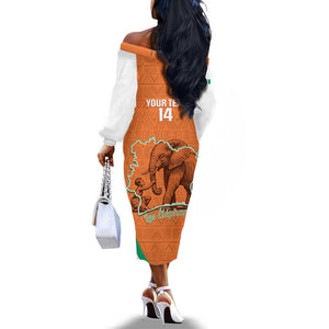 Custom Ivory Coast Football Off The Shoulder Long Sleeve Dress 2026 Cote d'Ivoire Les Elephants Orange Version - African Pride