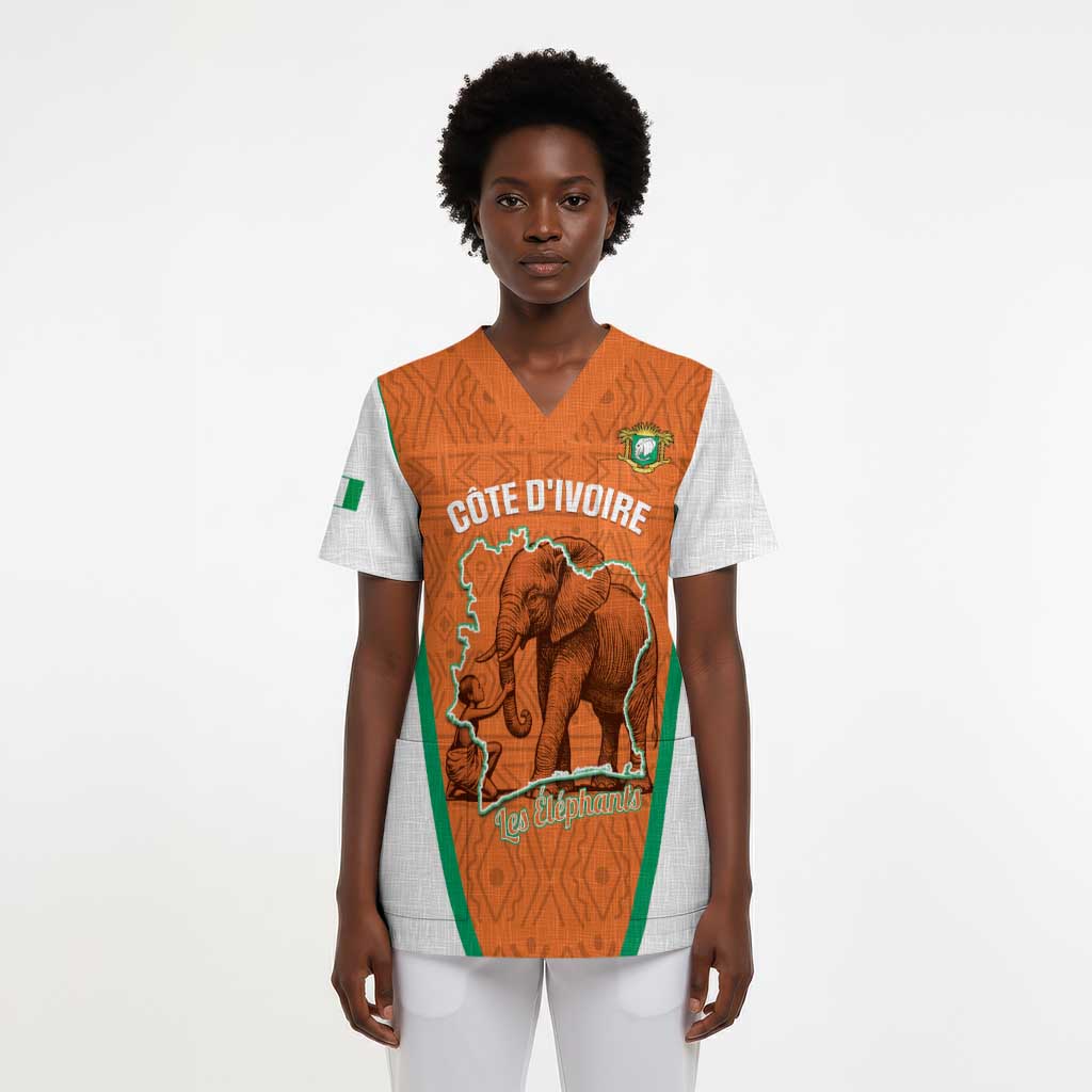Custom Ivory Coast Football Scrub Top 2026 Cote d'Ivoire Les Elephants Orange Version - African Pride