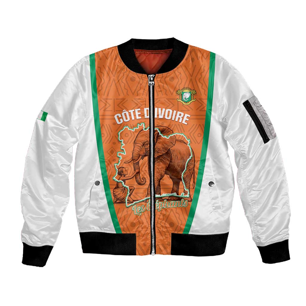 Custom Ivory Coast Football Sleeve Zip Bomber Jacket 2026 Cote d'Ivoire Les Elephants Orange Version - African Pride