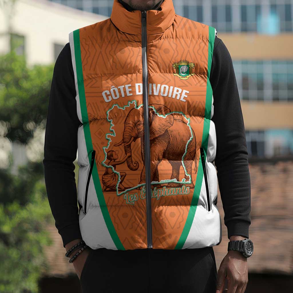Custom Ivory Coast Football Sleeveless Puffer Jacket 2026 Cote d'Ivoire Les Elephants Orange Version - African Pride
