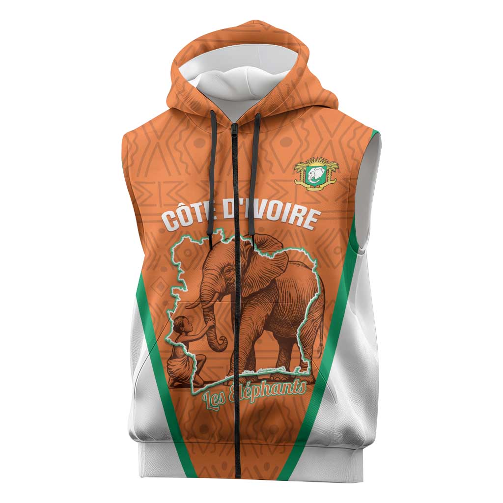Custom Ivory Coast Football Sleeveless Zip Hoodie 2026 Cote d'Ivoire Les Elephants Orange Version - African Pride