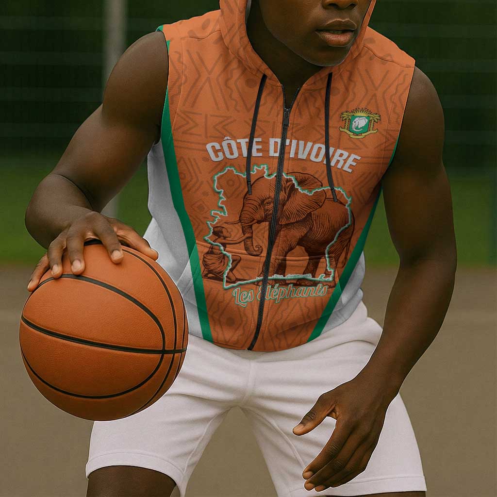 Custom Ivory Coast Football Sleeveless Zip Hoodie 2026 Cote d'Ivoire Les Elephants Orange Version - African Pride