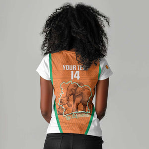 Custom Ivory Coast Football Women V-Neck T-Shirt 2026 Cote d'Ivoire Les Elephants Orange Version LT14