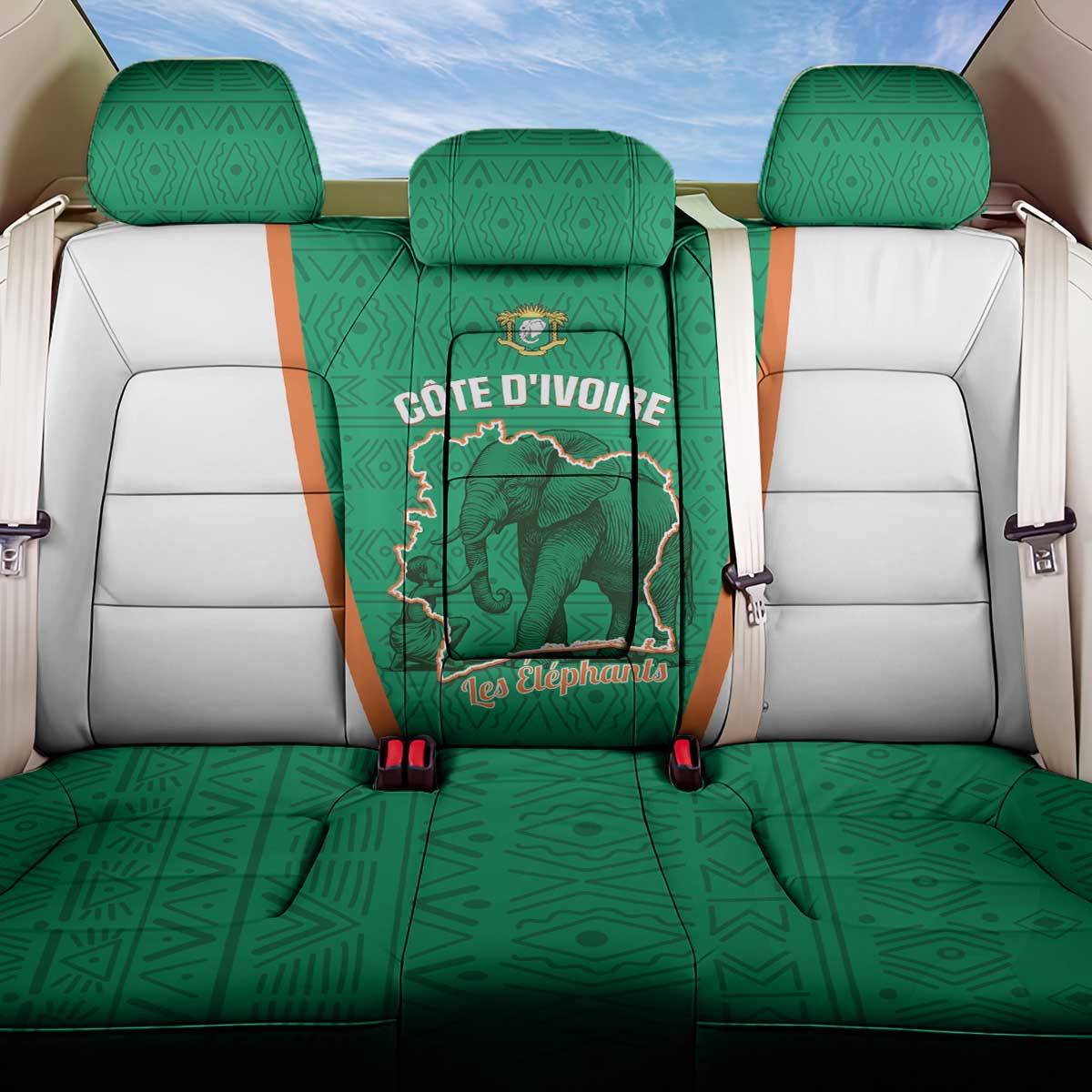 Ivory Coast Football Back Car Seat Cover 2026 Cote d'Ivoire Les Elephants Green Version - African Pride