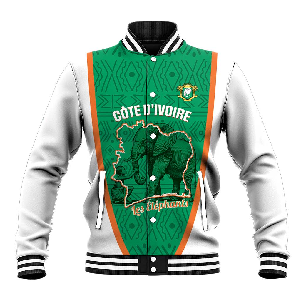 Custom Ivory Coast Football Baseball Jacket 2026 Cote d'Ivoire Les Elephants Green Version - African Pride