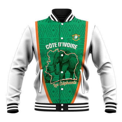 Custom Ivory Coast Football Baseball Jacket 2026 Cote d'Ivoire Les Elephants Green Version - African Pride