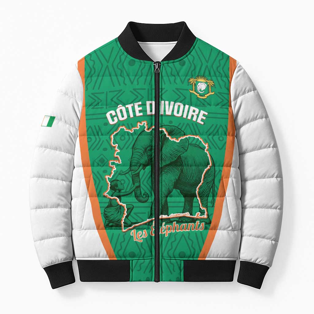 Custom Ivory Coast Football Bomber Puffer Jacket 2026 Cote d'Ivoire Les Elephants Green Version - African Pride