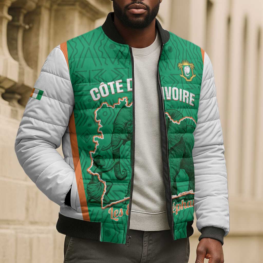 Custom Ivory Coast Football Bomber Puffer Jacket 2026 Cote d'Ivoire Les Elephants Green Version - African Pride
