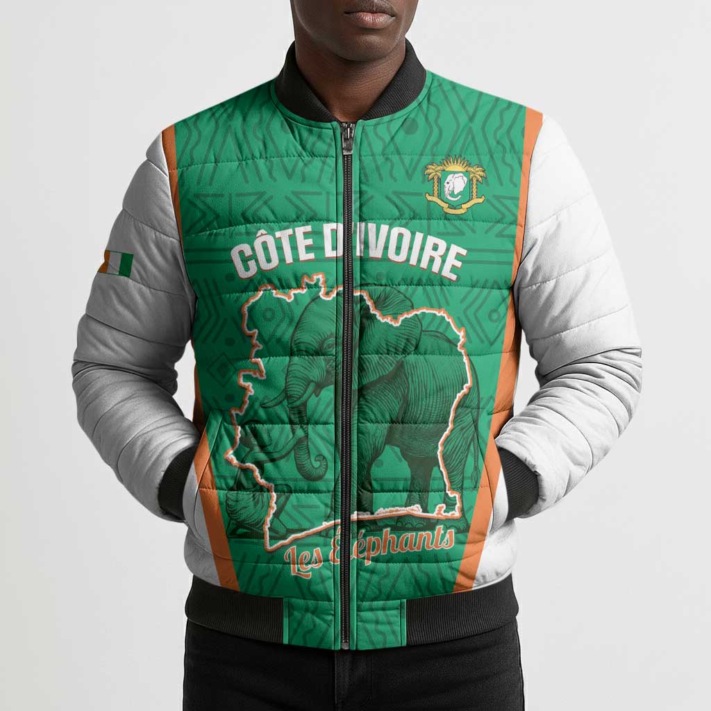 Custom Ivory Coast Football Bomber Puffer Jacket 2026 Cote d'Ivoire Les Elephants Green Version - African Pride