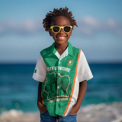 Custom Ivory Coast Football Kid Hawaiian Shirt 2026 Cote d'Ivoire Les Elephants Green Version LT14