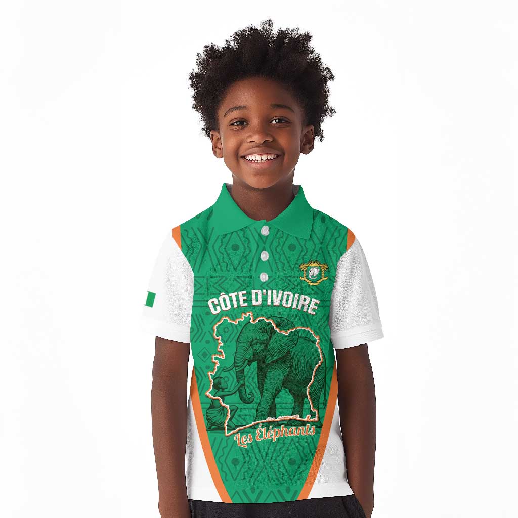 Custom Ivory Coast Football Kid Polo Shirt 2026 Cote d'Ivoire Les Elephants Green Version LT14