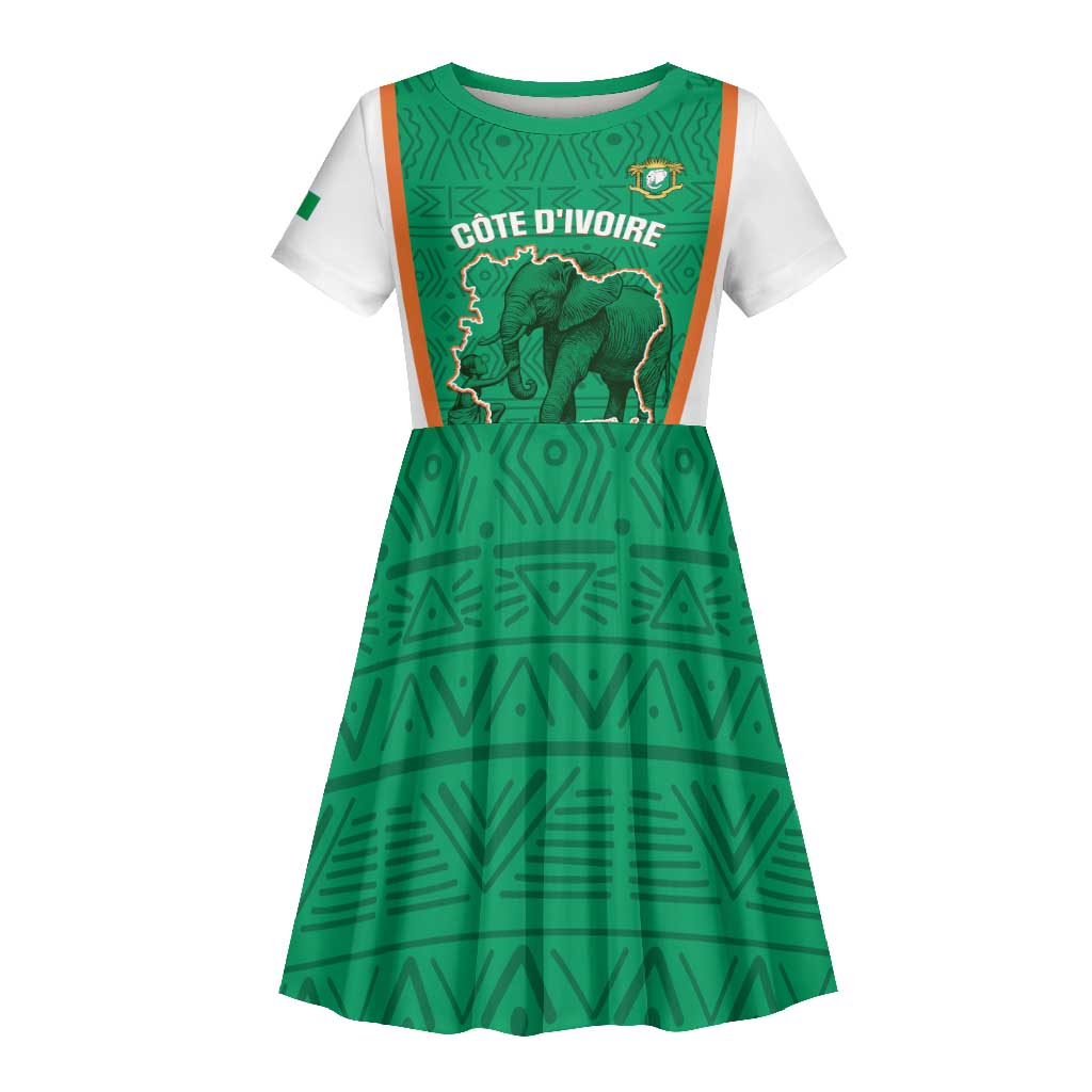 Custom Ivory Coast Football Kid Short Sleeve Dress 2026 Cote d'Ivoire Les Elephants Green Version LT14