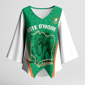 Custom Ivory Coast Football Kimono Sleeve Blouse 2026 Cote d'Ivoire Les Elephants Green Version - African Pride