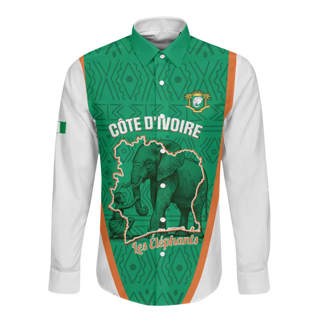 Custom Ivory Coast Football Long Sleeve Button Shirt 2026 Cote d'Ivoire Les Elephants Green Version - African Pride