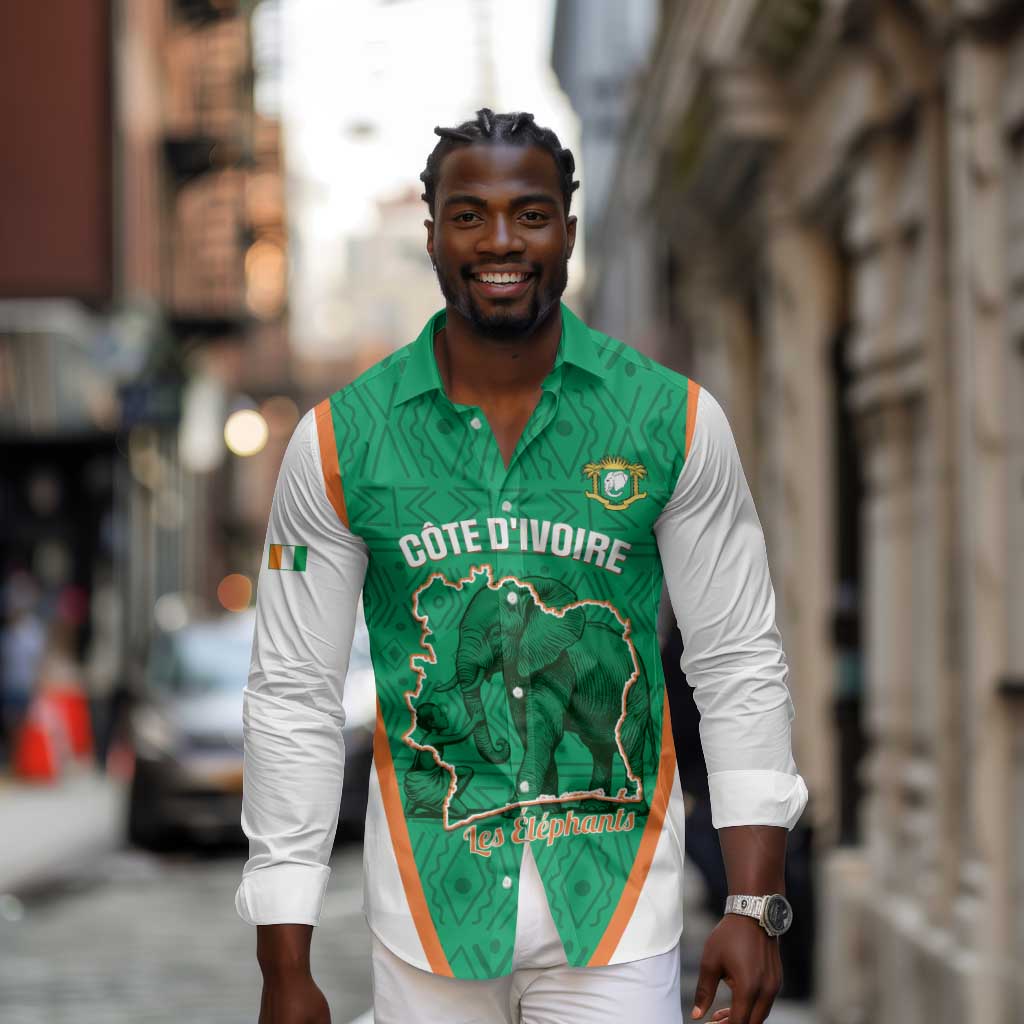 Custom Ivory Coast Football Long Sleeve Button Shirt 2026 Cote d'Ivoire Les Elephants Green Version - African Pride