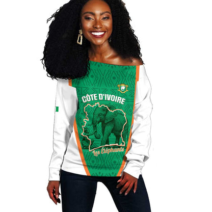 Custom Ivory Coast Football Off Shoulder Sweater 2026 Cote d'Ivoire Les Elephants Green Version - African Pride