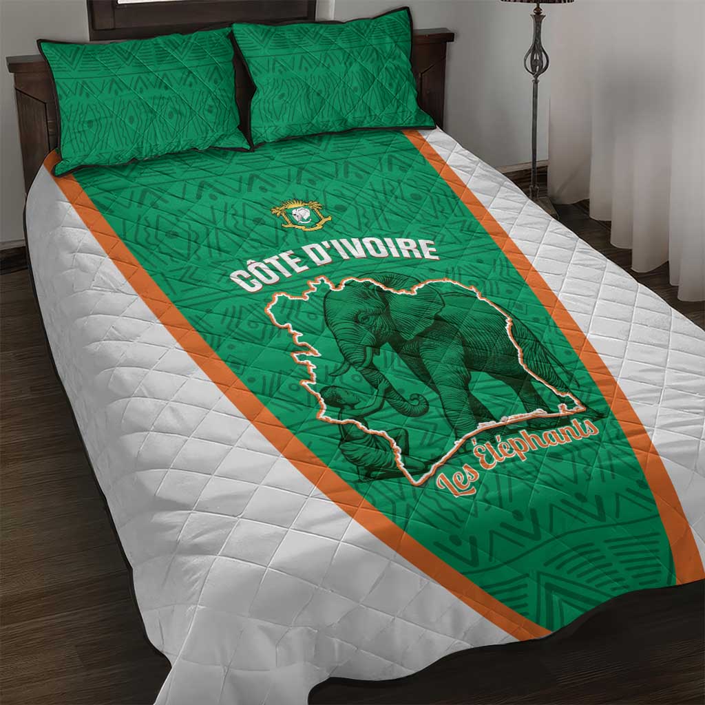 Ivory Coast Football Quilt Bed Set 2026 Cote d'Ivoire Les Elephants Green Version - African Pride