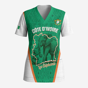 Custom Ivory Coast Football Scrub Top 2026 Cote d'Ivoire Les Elephants Green Version - African Pride