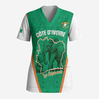 Custom Ivory Coast Football Scrub Top 2026 Cote d'Ivoire Les Elephants Green Version - African Pride