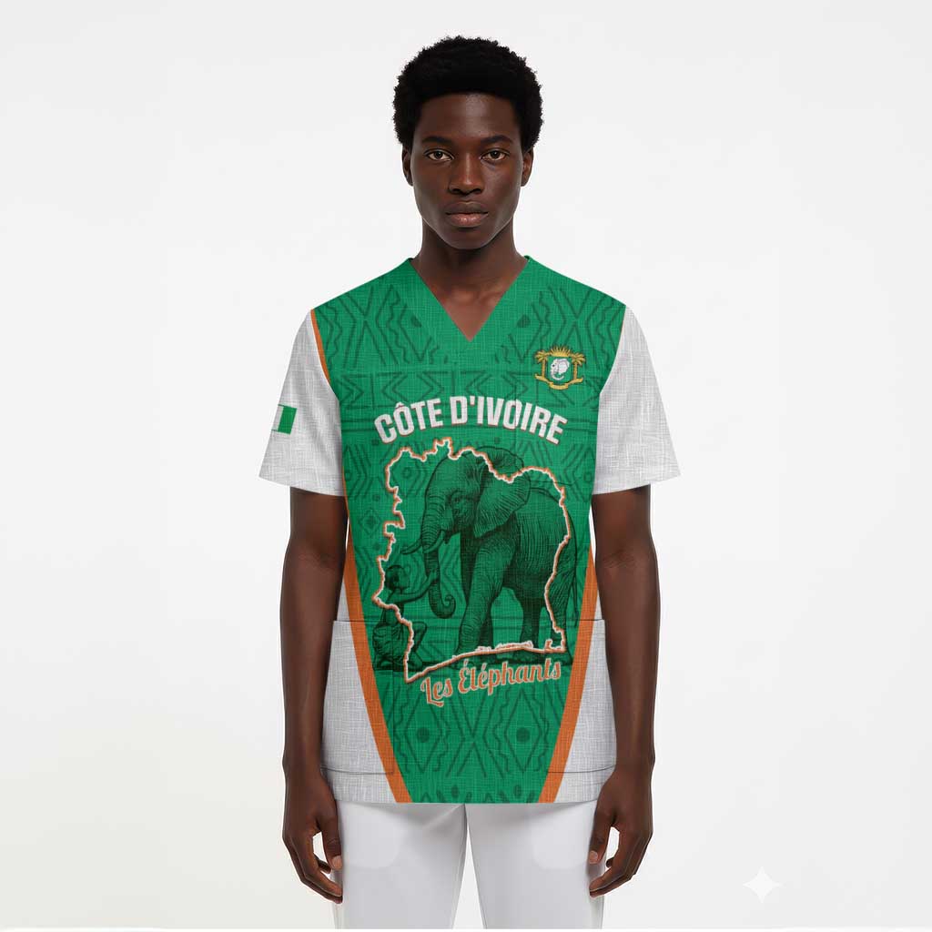 Custom Ivory Coast Football Scrub Top 2026 Cote d'Ivoire Les Elephants Green Version - African Pride