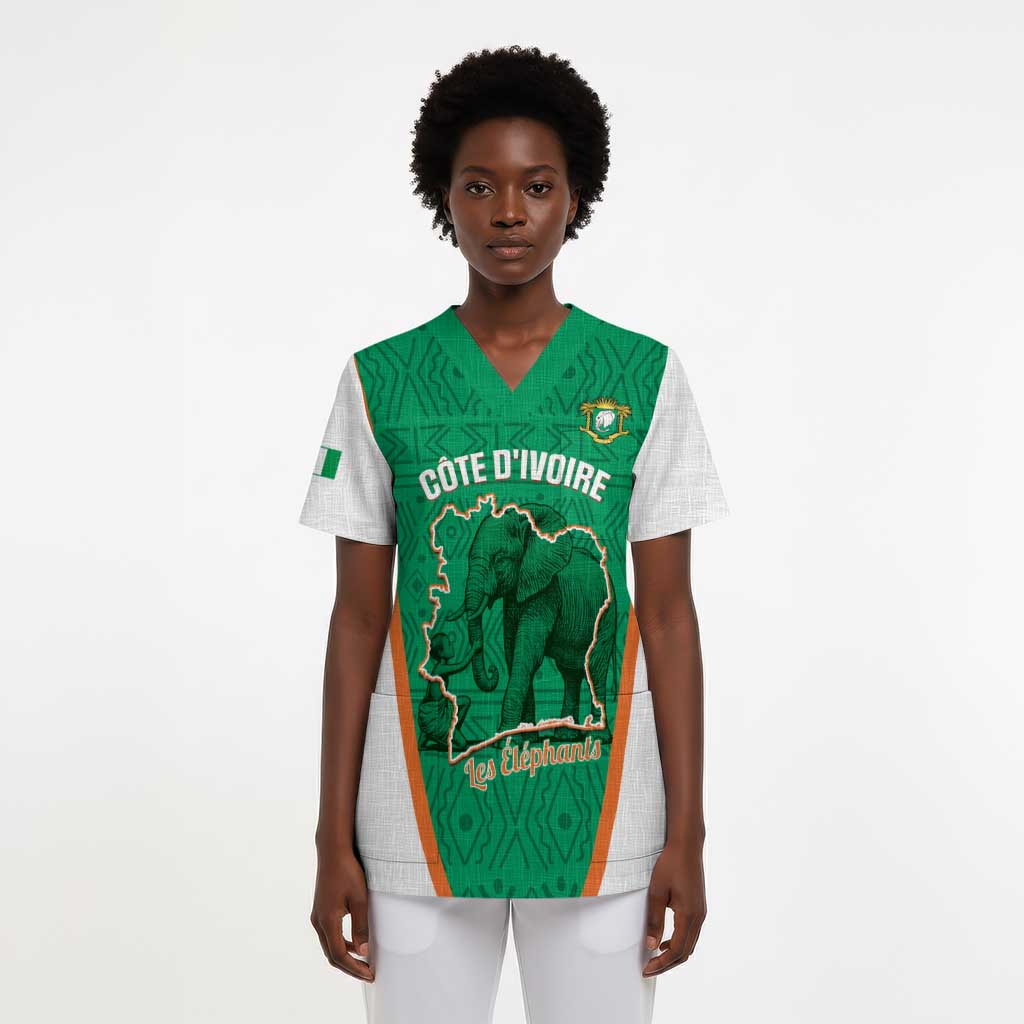 Custom Ivory Coast Football Scrub Top 2026 Cote d'Ivoire Les Elephants Green Version - African Pride