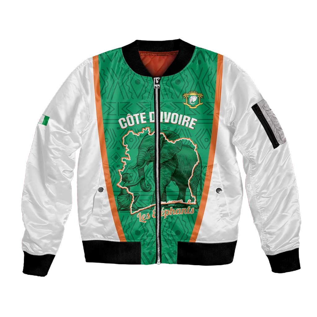 Custom Ivory Coast Football Sleeve Zip Bomber Jacket 2026 Cote d'Ivoire Les Elephants Green Version - African Pride