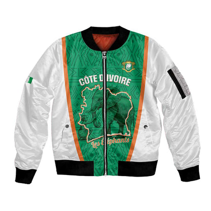 Custom Ivory Coast Football Sleeve Zip Bomber Jacket 2026 Cote d'Ivoire Les Elephants Green Version - African Pride