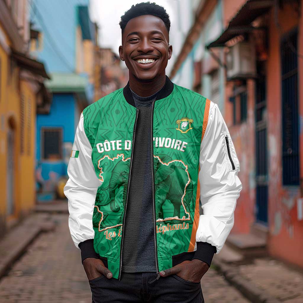 Custom Ivory Coast Football Sleeve Zip Bomber Jacket 2026 Cote d'Ivoire Les Elephants Green Version - African Pride