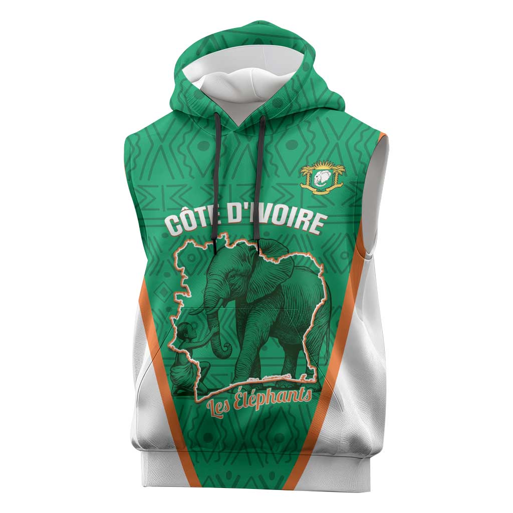 Custom Ivory Coast Football Sleeveless Hoodie 2026 Cote d'Ivoire Les Elephants Green Version - African Pride