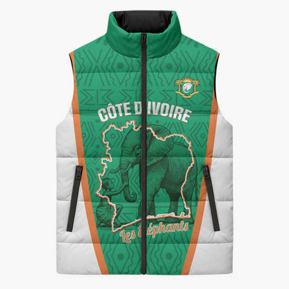 Custom Ivory Coast Football Sleeveless Puffer Jacket 2026 Cote d'Ivoire Les Elephants Green Version - African Pride