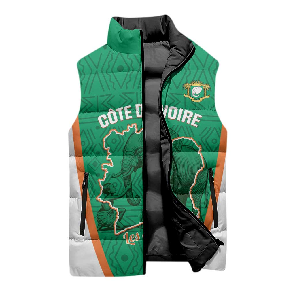 Custom Ivory Coast Football Sleeveless Puffer Jacket 2026 Cote d'Ivoire Les Elephants Green Version - African Pride