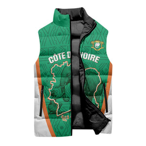 Custom Ivory Coast Football Sleeveless Puffer Jacket 2026 Cote d'Ivoire Les Elephants Green Version - African Pride