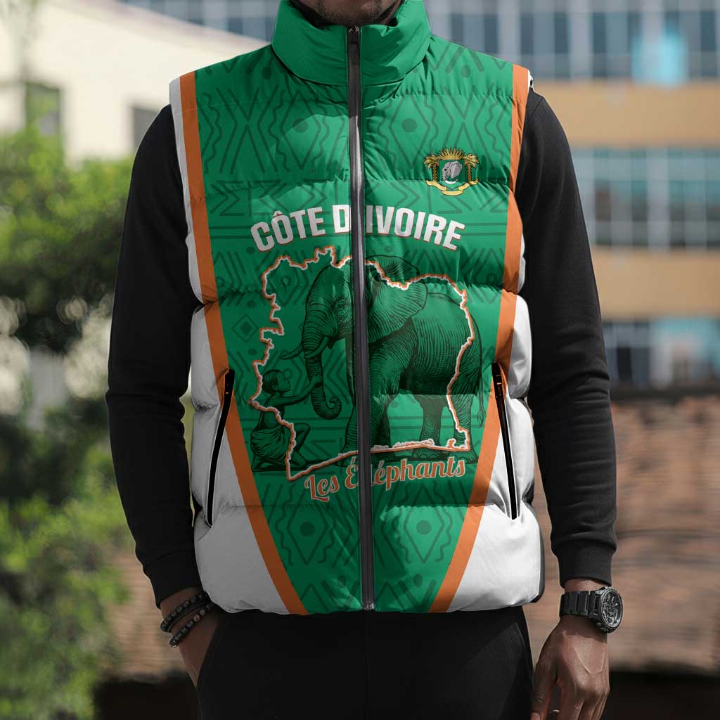Custom Ivory Coast Football Sleeveless Puffer Jacket 2026 Cote d'Ivoire Les Elephants Green Version - African Pride