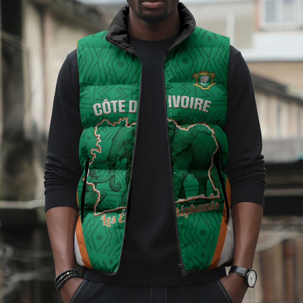 Custom Ivory Coast Football Sleeveless Puffer Jacket 2026 Cote d'Ivoire Les Elephants Green Version - African Pride