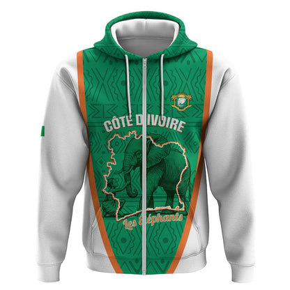 Custom Ivory Coast Football Zip Hoodie 2026 Cote d'Ivoire Les Elephants Green Version - African Pride
