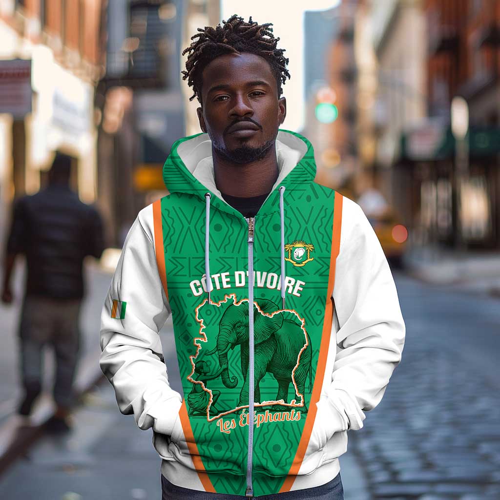 Custom Ivory Coast Football Zip Hoodie 2026 Cote d'Ivoire Les Elephants Green Version - African Pride