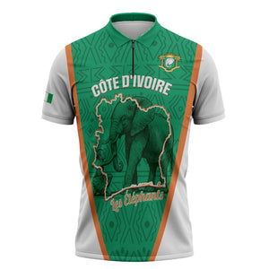 Custom Ivory Coast Football Zipper Polo Shirt 2026 Cote d'Ivoire Les Elephants Green Version - African Pride