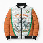 Custom Ivory Coast Football Bomber Puffer Jacket 2026 Cote d'Ivoire Les Elephants White Version - African Pride