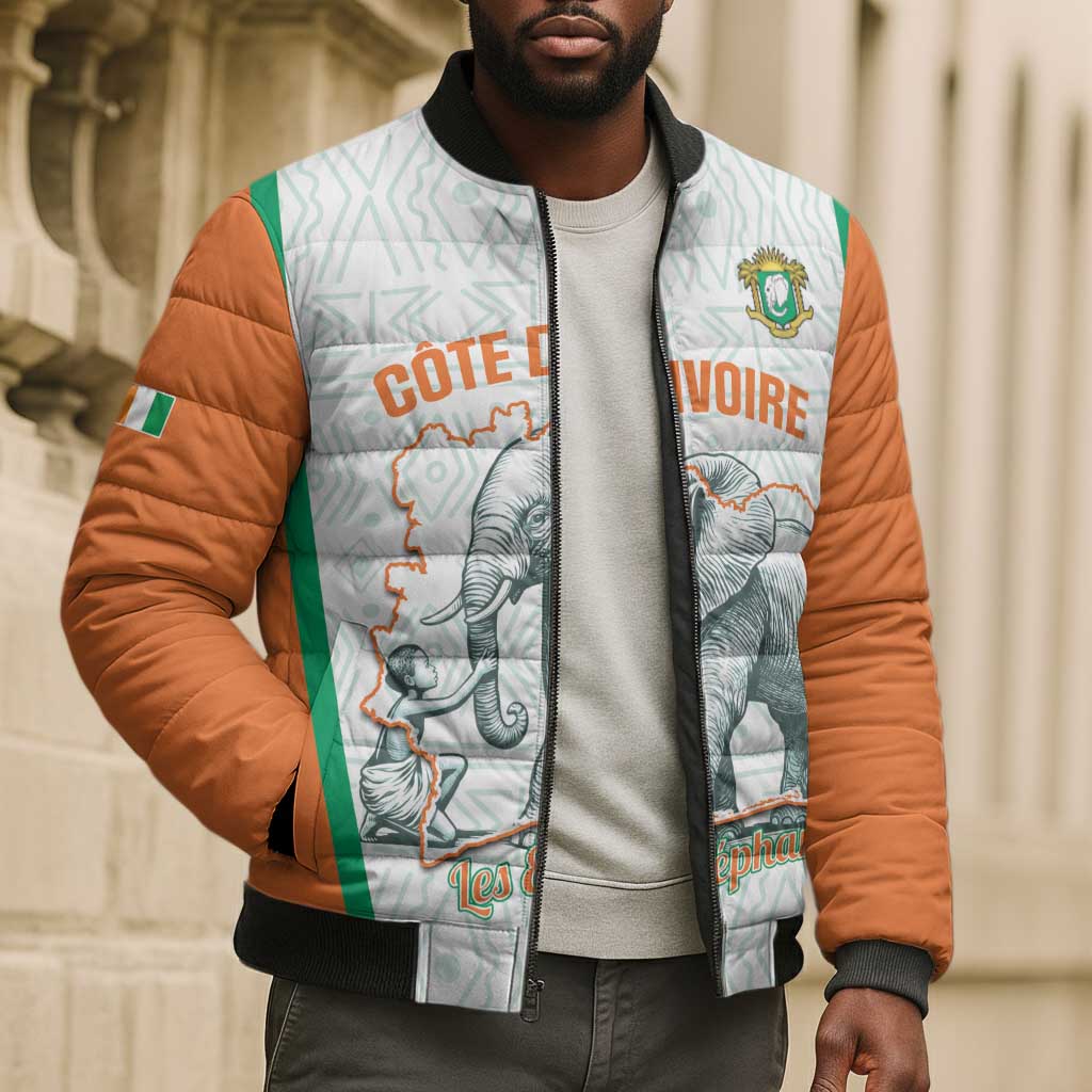 Custom Ivory Coast Football Bomber Puffer Jacket 2026 Cote d'Ivoire Les Elephants White Version - African Pride