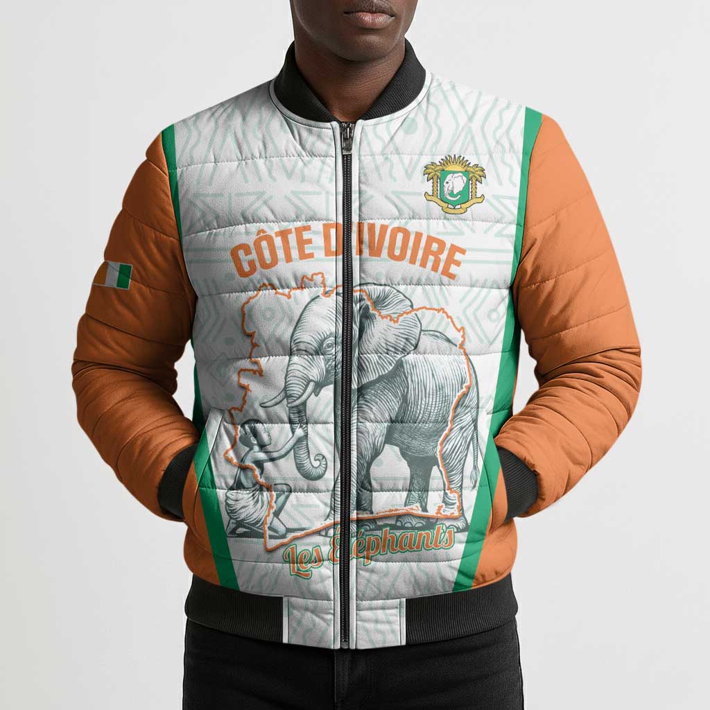 Custom Ivory Coast Football Bomber Puffer Jacket 2026 Cote d'Ivoire Les Elephants White Version - African Pride
