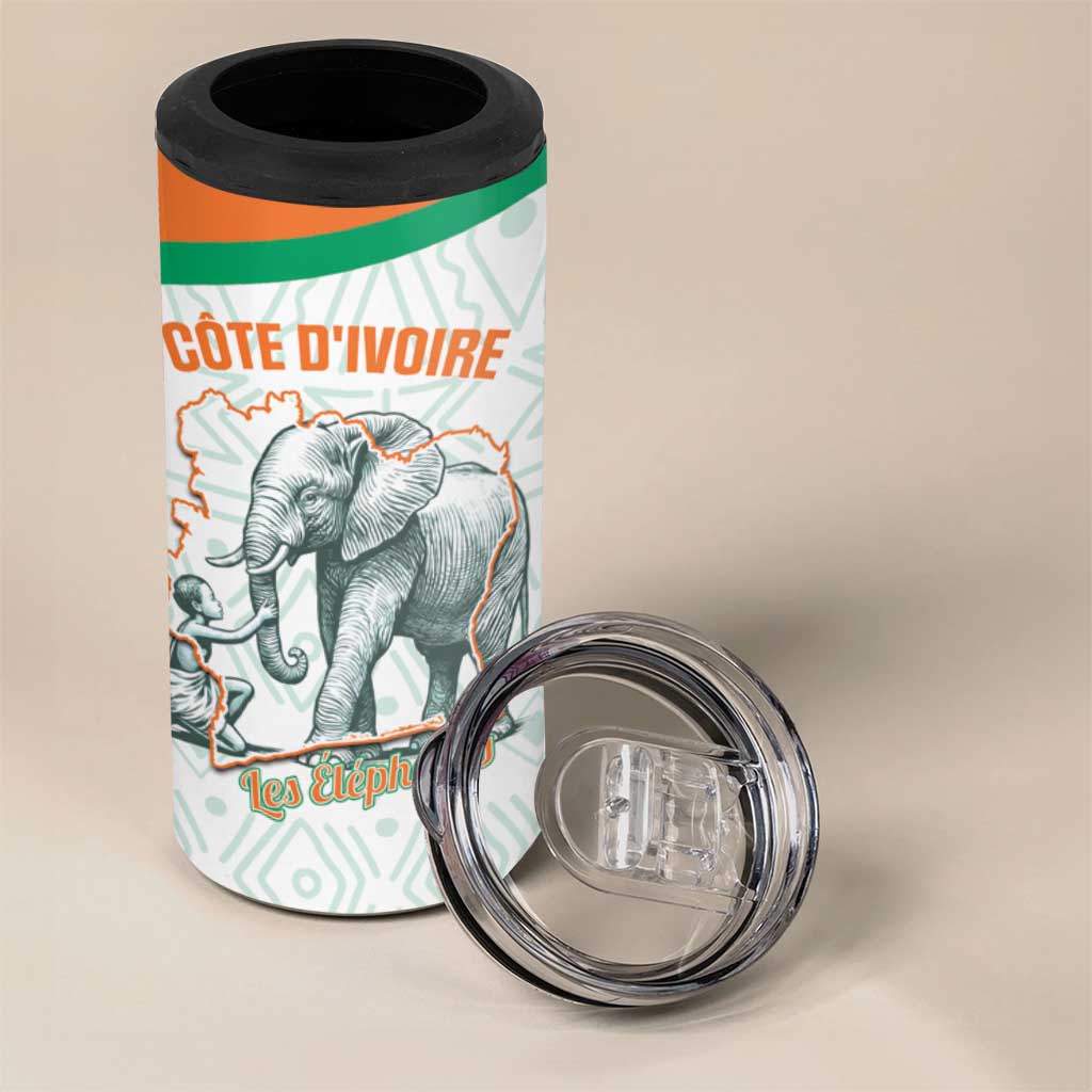 Custom Ivory Coast Football 4 in 1 Can Cooler Tumbler 2026 Cote d'Ivoire Les Elephants White Version - African Pride