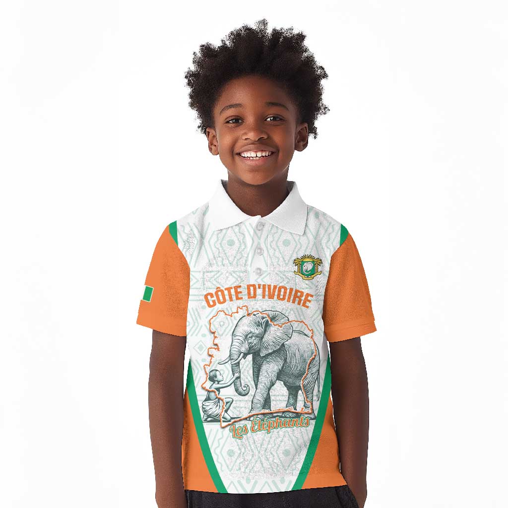 Custom Ivory Coast Football Kid Polo Shirt 2026 Cote d'Ivoire Les Elephants White Version LT14