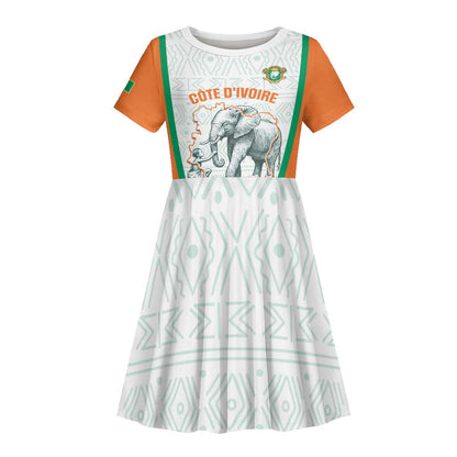 Custom Ivory Coast Football Kid Short Sleeve Dress 2026 Cote d'Ivoire Les Elephants White Version LT14