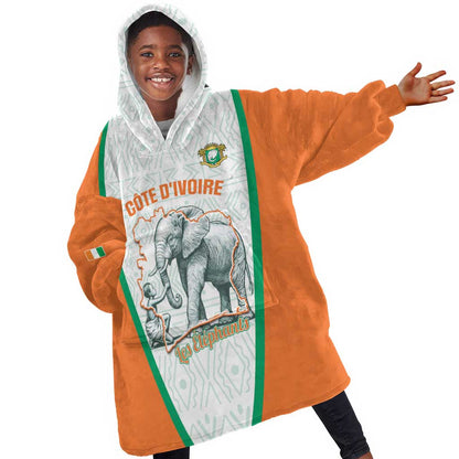 Custom Ivory Coast Football Kid Wearable Blanket Hoodie 2026 Cote d'Ivoire Les Elephants White Version - African Pride
