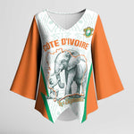 Custom Ivory Coast Football Kimono Sleeve Blouse 2026 Cote d'Ivoire Les Elephants White Version - African Pride