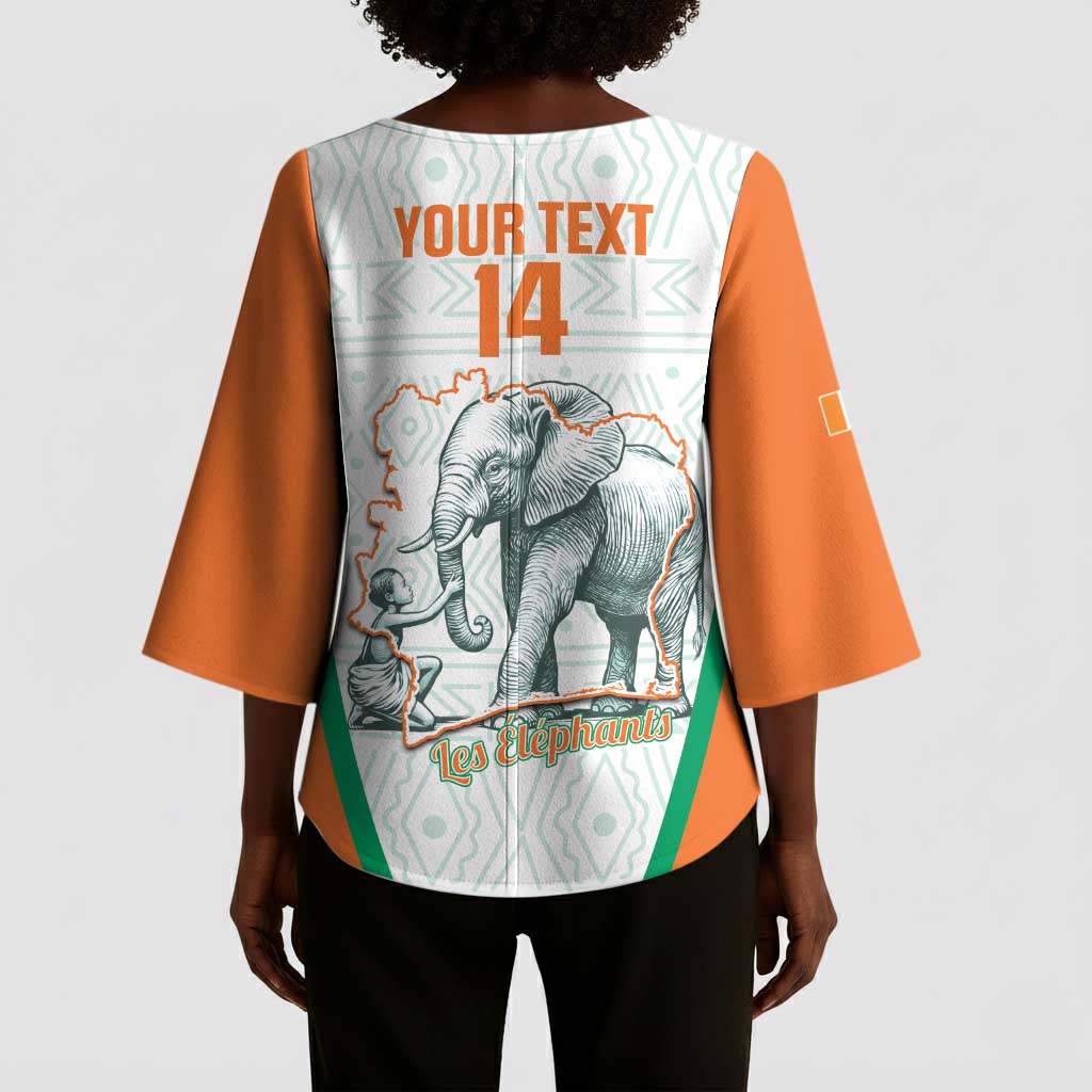 Custom Ivory Coast Football Kimono Sleeve Blouse 2026 Cote d'Ivoire Les Elephants White Version - African Pride