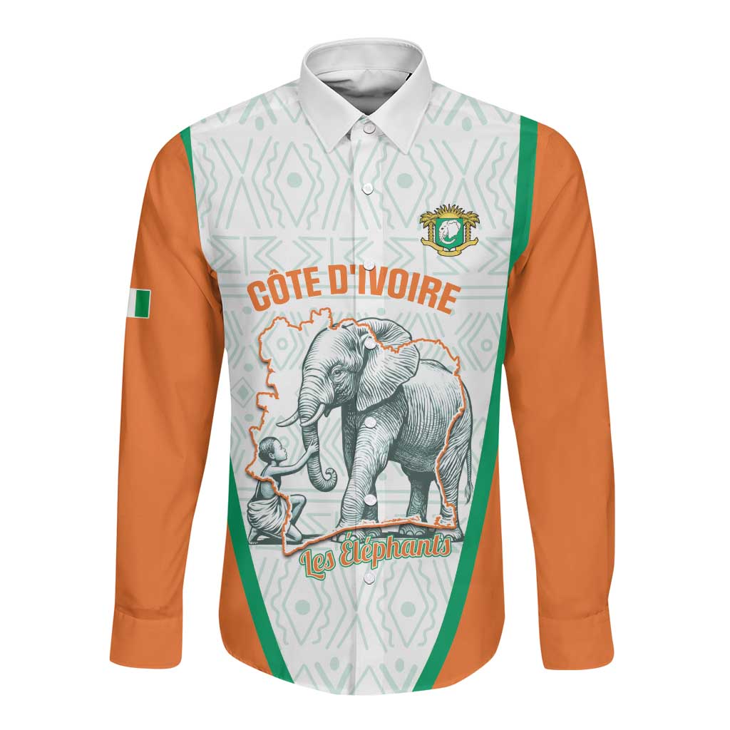 Custom Ivory Coast Football Long Sleeve Button Shirt 2026 Cote d'Ivoire Les Elephants White Version - African Pride